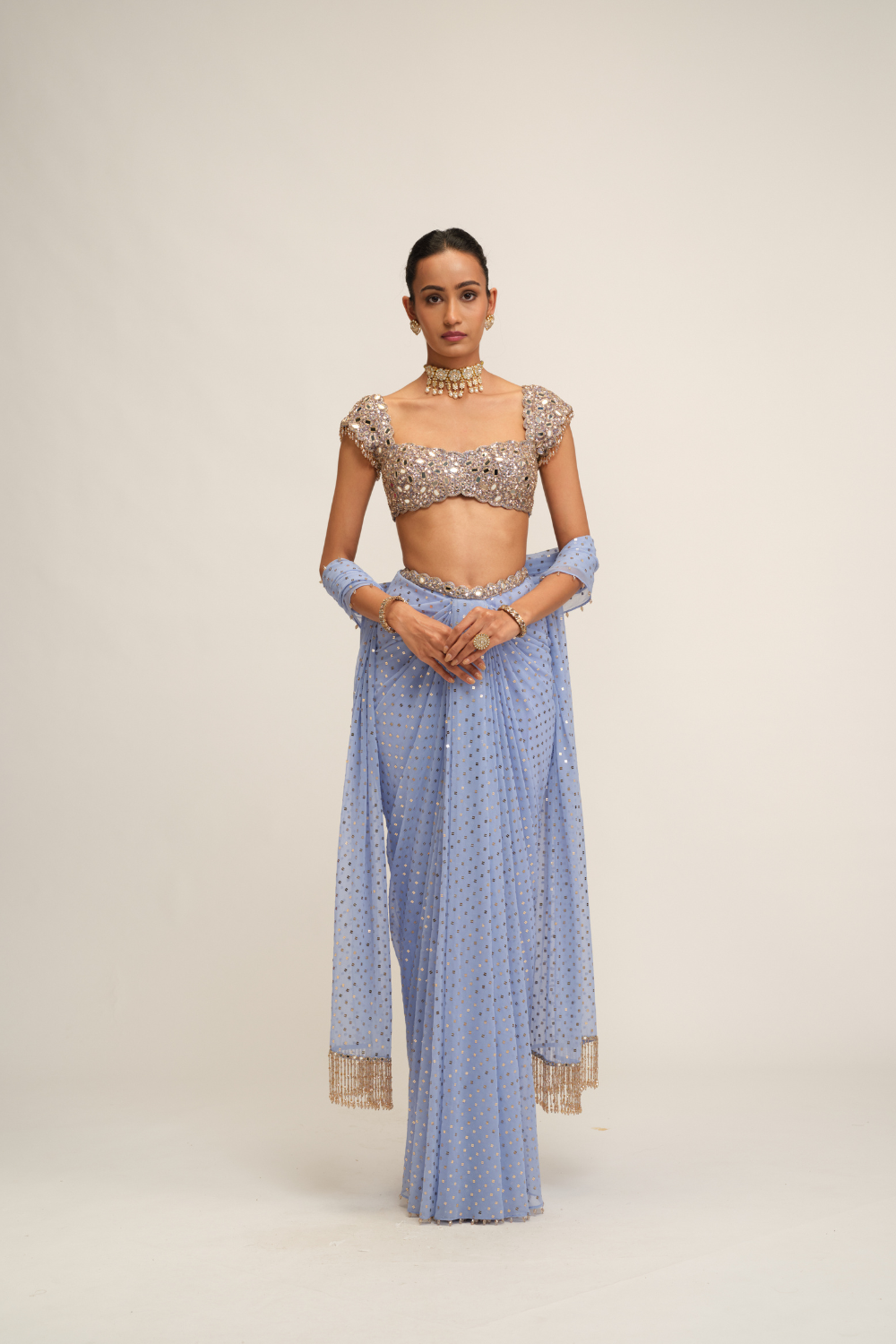Dew Blue Draped Skirt Set