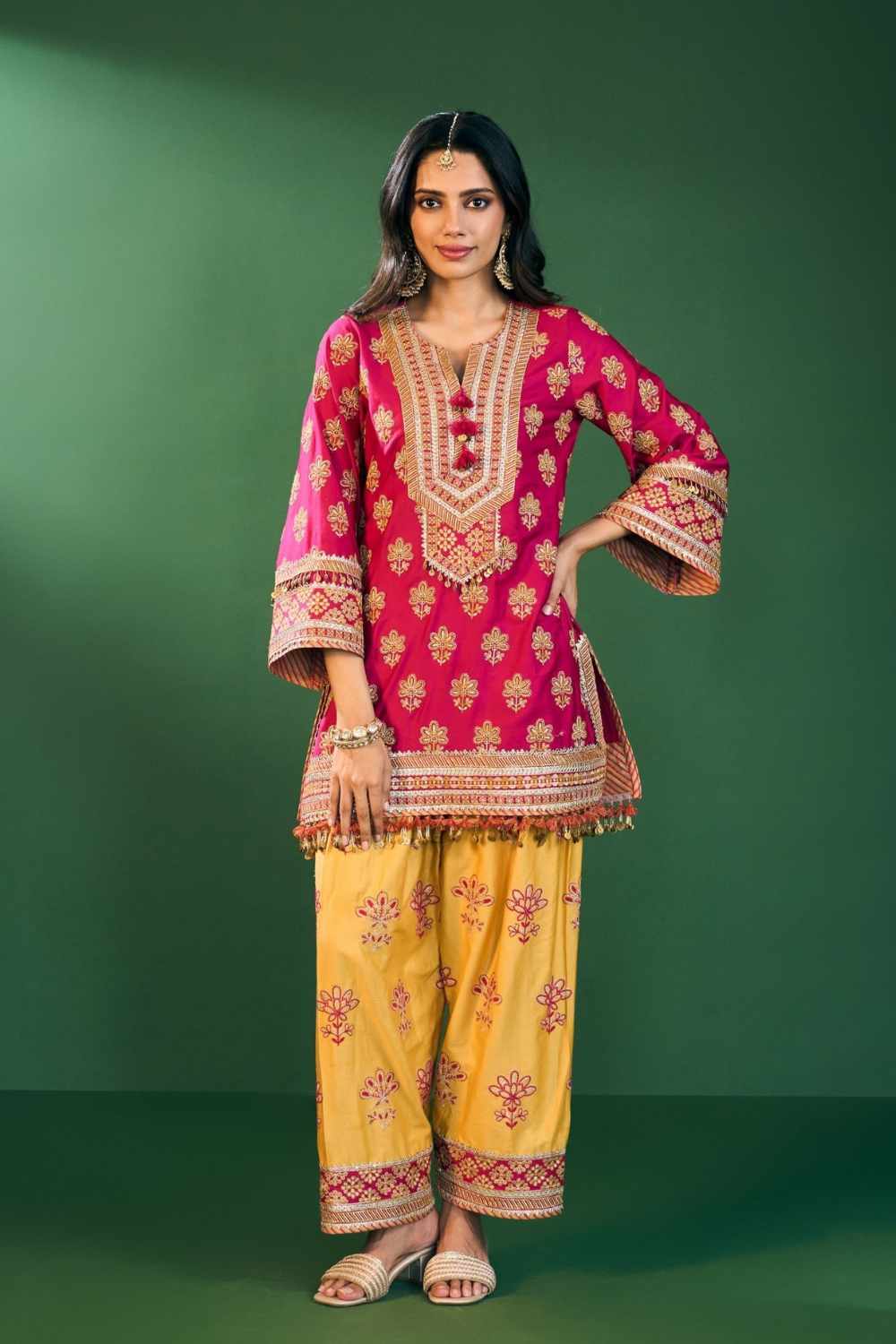 Lani Pima Satin Fuchsia Kurta with Farshi Salwar