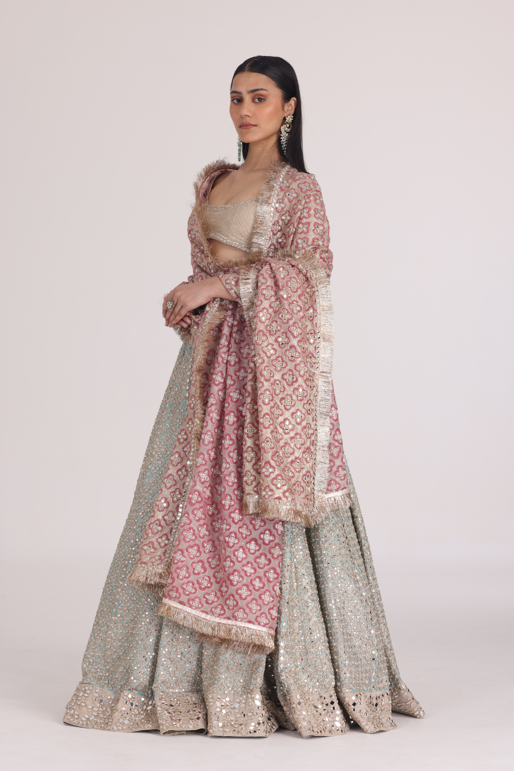 Sky Blue Pink Lehenga Set
