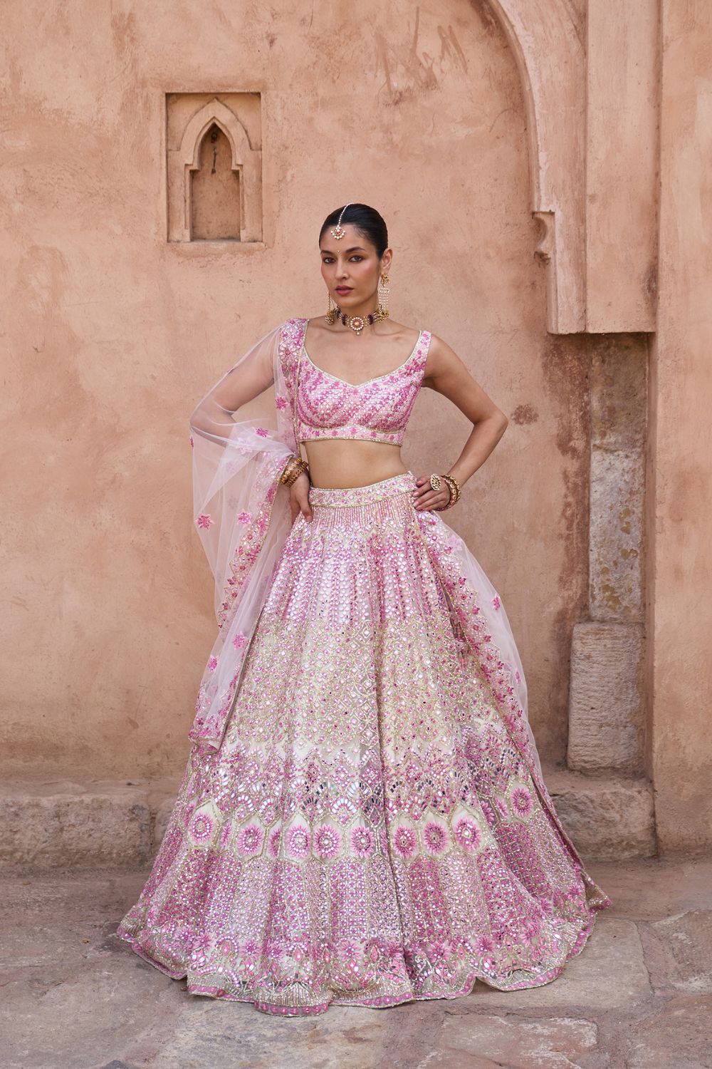 GULAAB — Ivory Net Lehenga Set