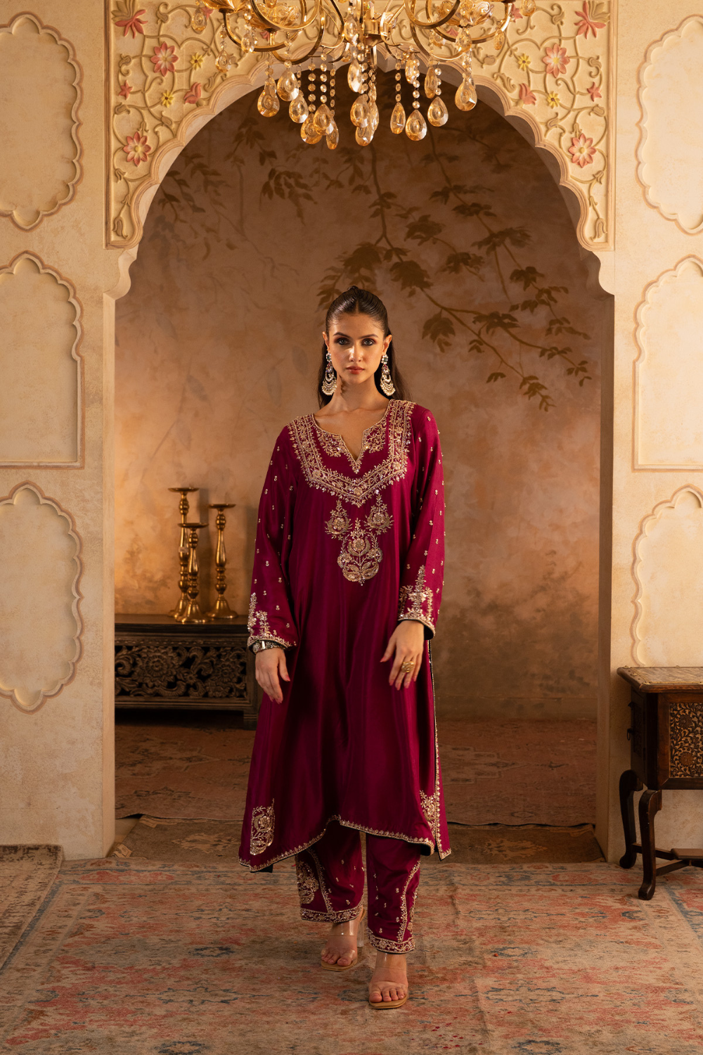 Crimson Silk Suit Set