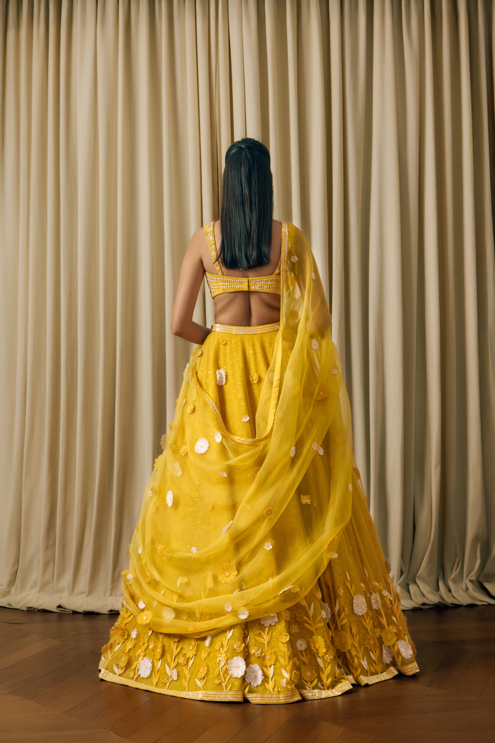 Hand embroidered 3D flower lehenga