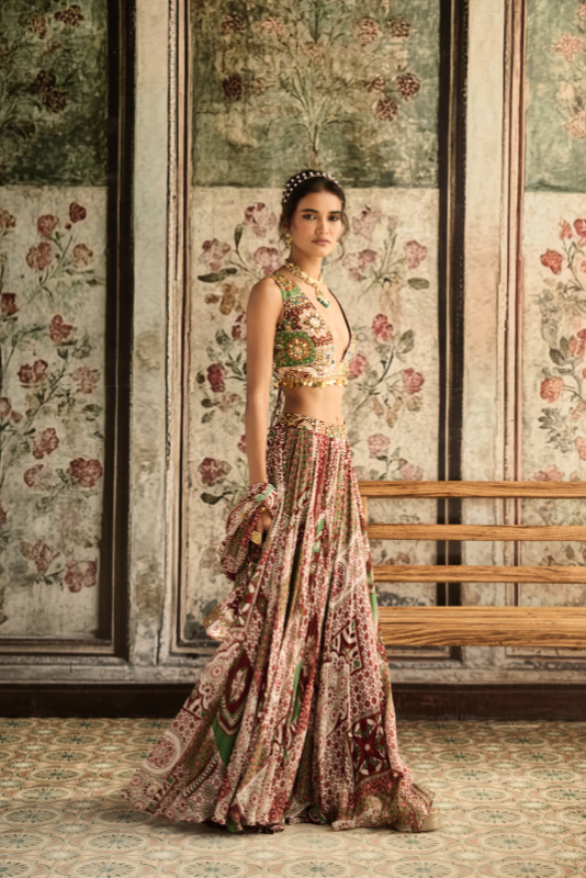 SAGE-MAROON PRINTED LEHENGA SET