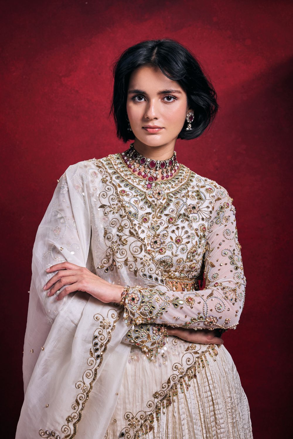 IVORY CRUSHED LEHENGA SET