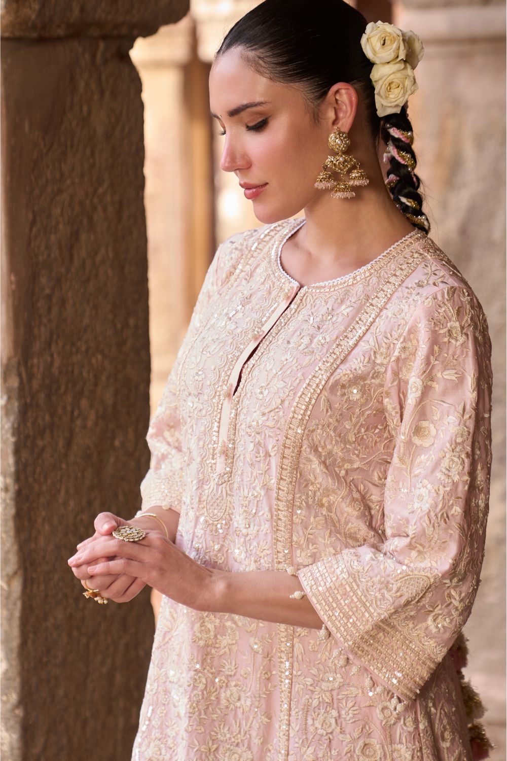 SABOOR - PINK SHORT A-LINE KURTA WITH STRAIGHT PANTS AND DUPATTA