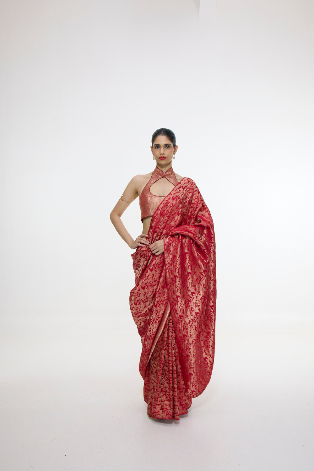 Handwoven Crimson Red Silk Tissue Saree