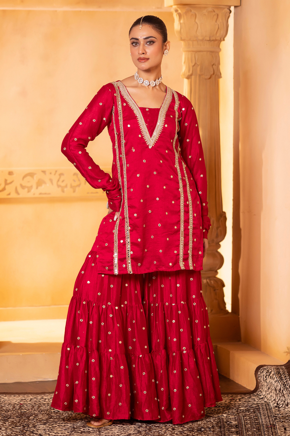 Red Kurta and Sharara Set