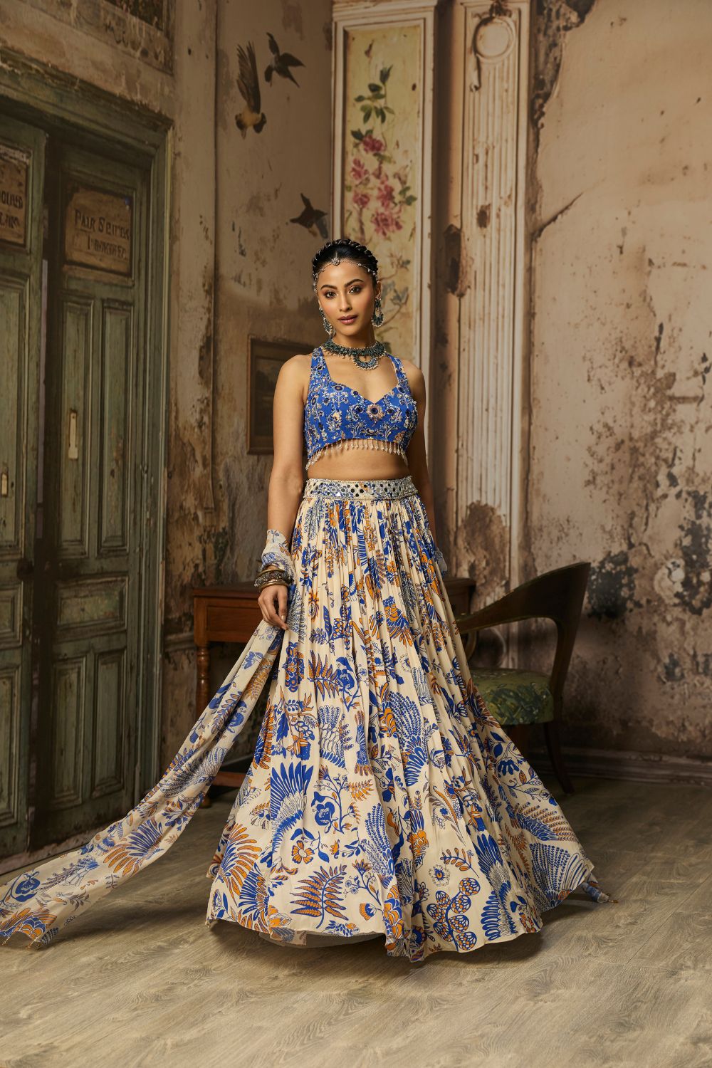 IVORY PRINTED AND HIGHLIGHTED LEHENGA SET