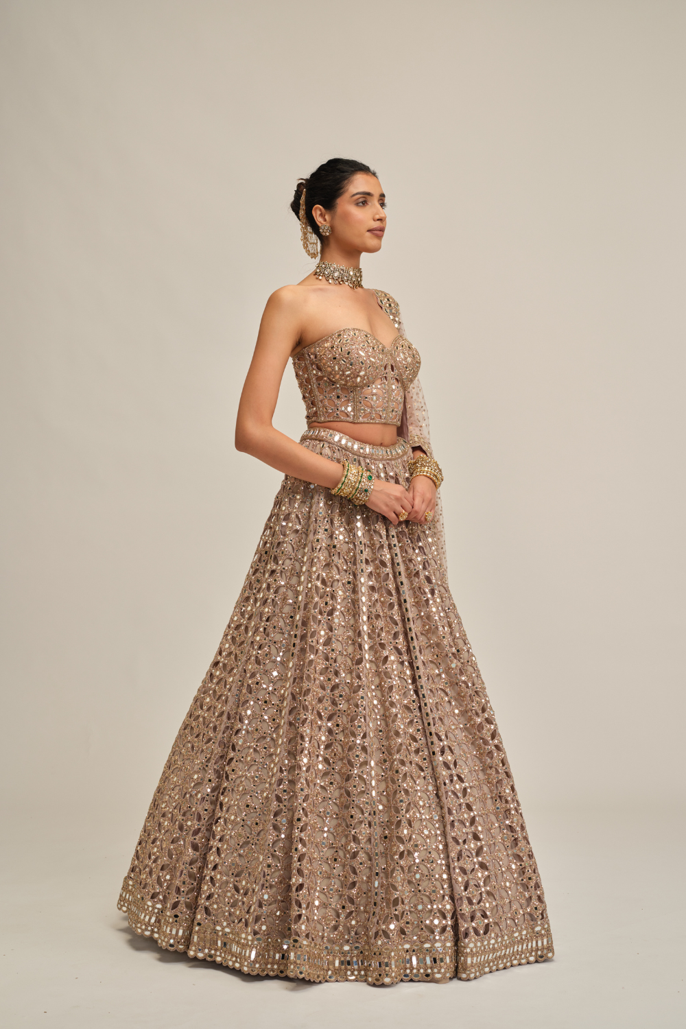 Ash Pink Circular Cutwork Lehenga with Corset Set
