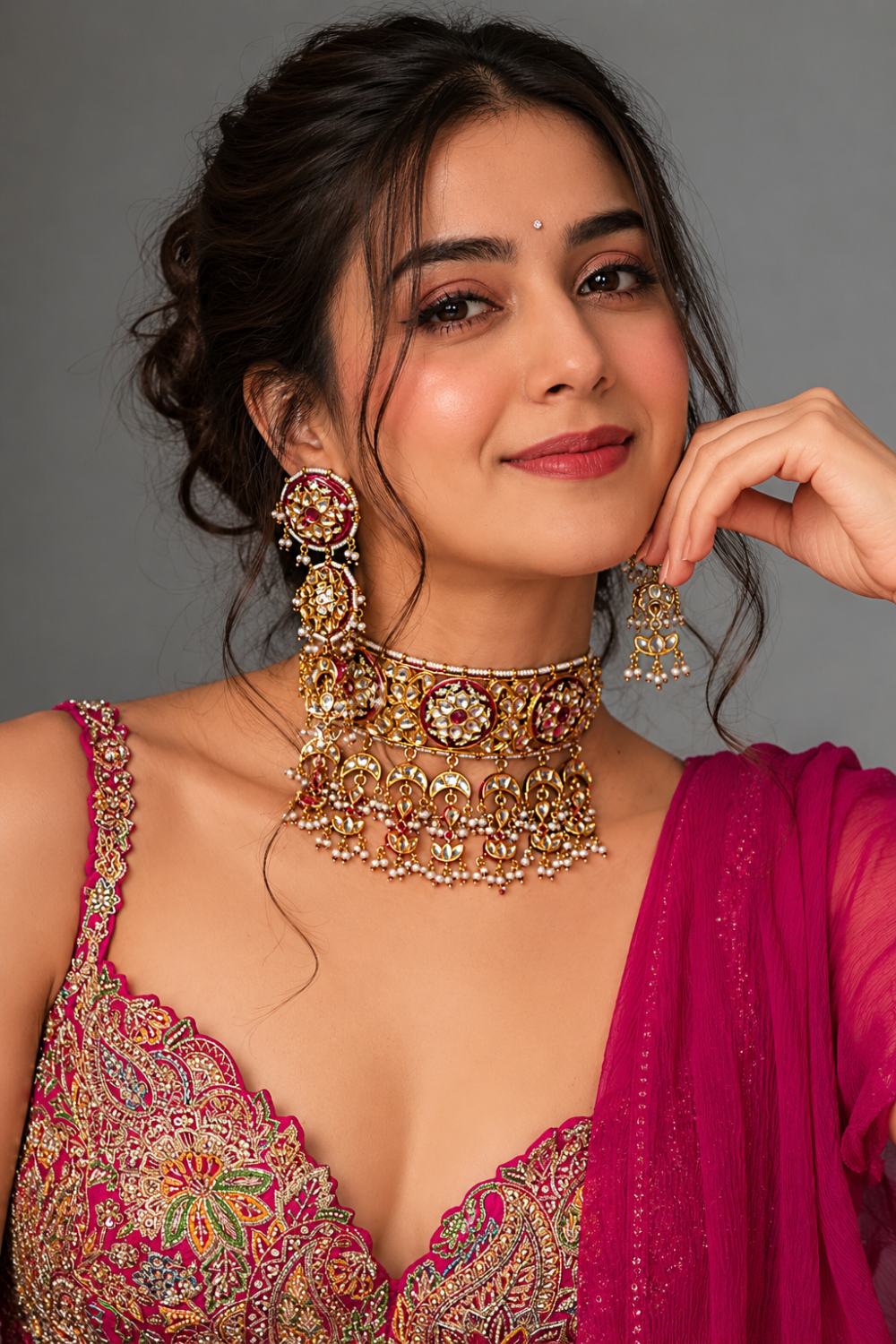 Jaipuri Kundan Chandrika Choker Set with Statement Earrings