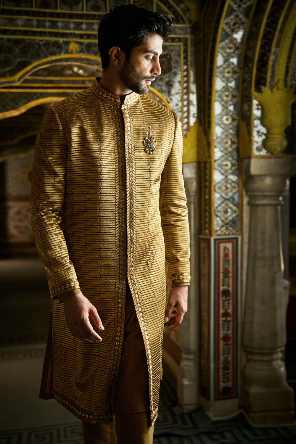 Military Green Sherwani Set