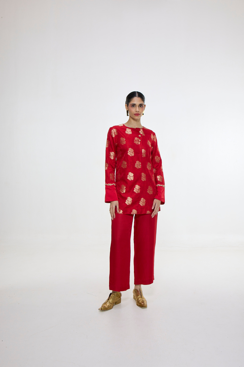 Handwoven Red Short Kurta Set