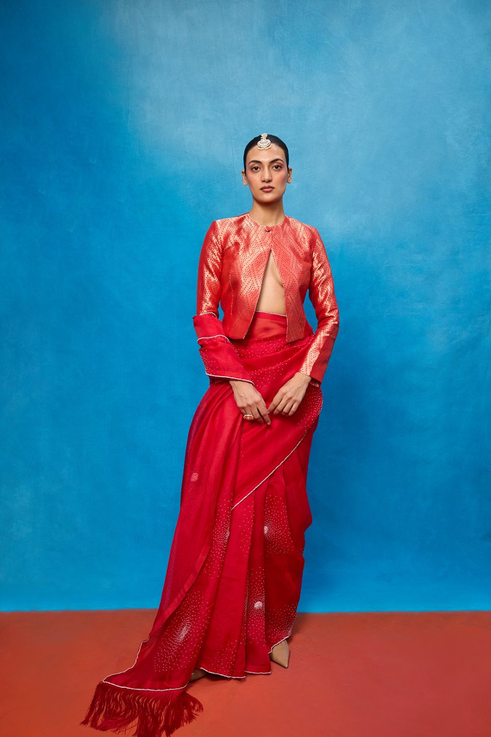 Handwoven Red Kora Banarasi Saree