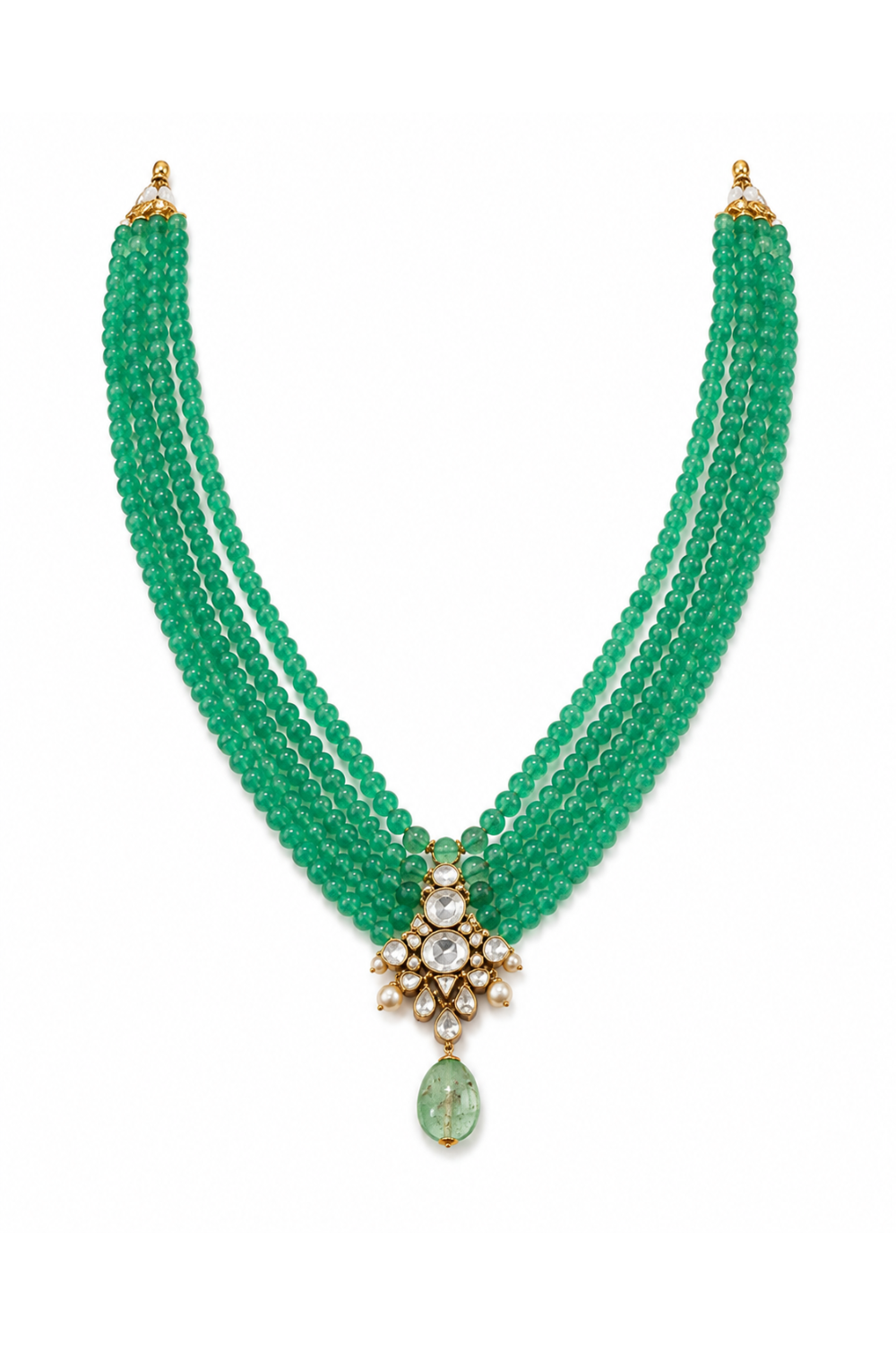 Jade Green Beaded Kundan Pendant Mala