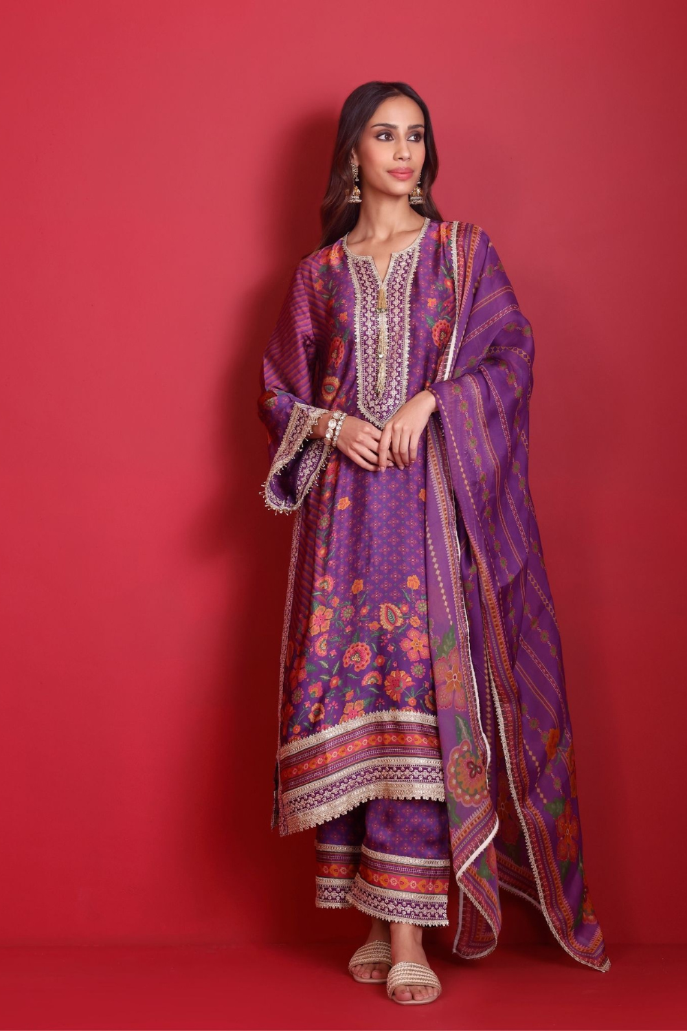 Osha Cupro Satin Purple Kurta Set