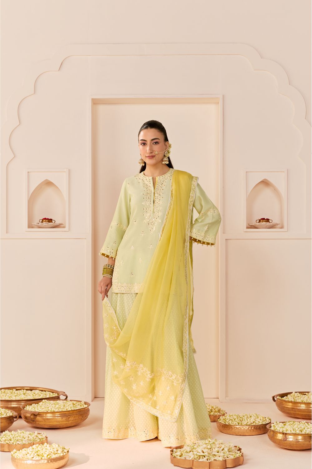 REHMA - MINT GREEN SHORT KURTA WITH SHARARA AND DUPATTA