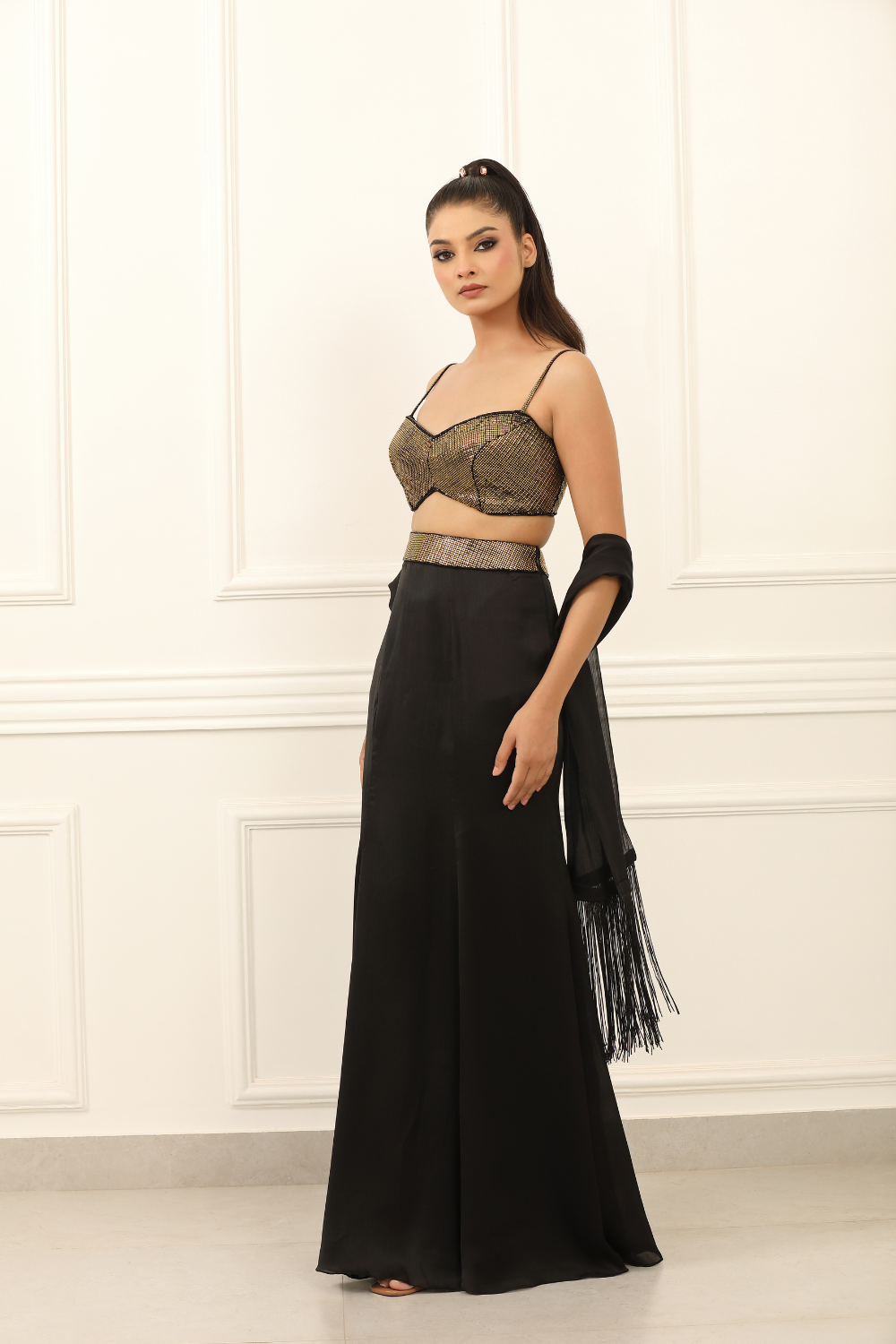 Black Mettalic Skirt Set