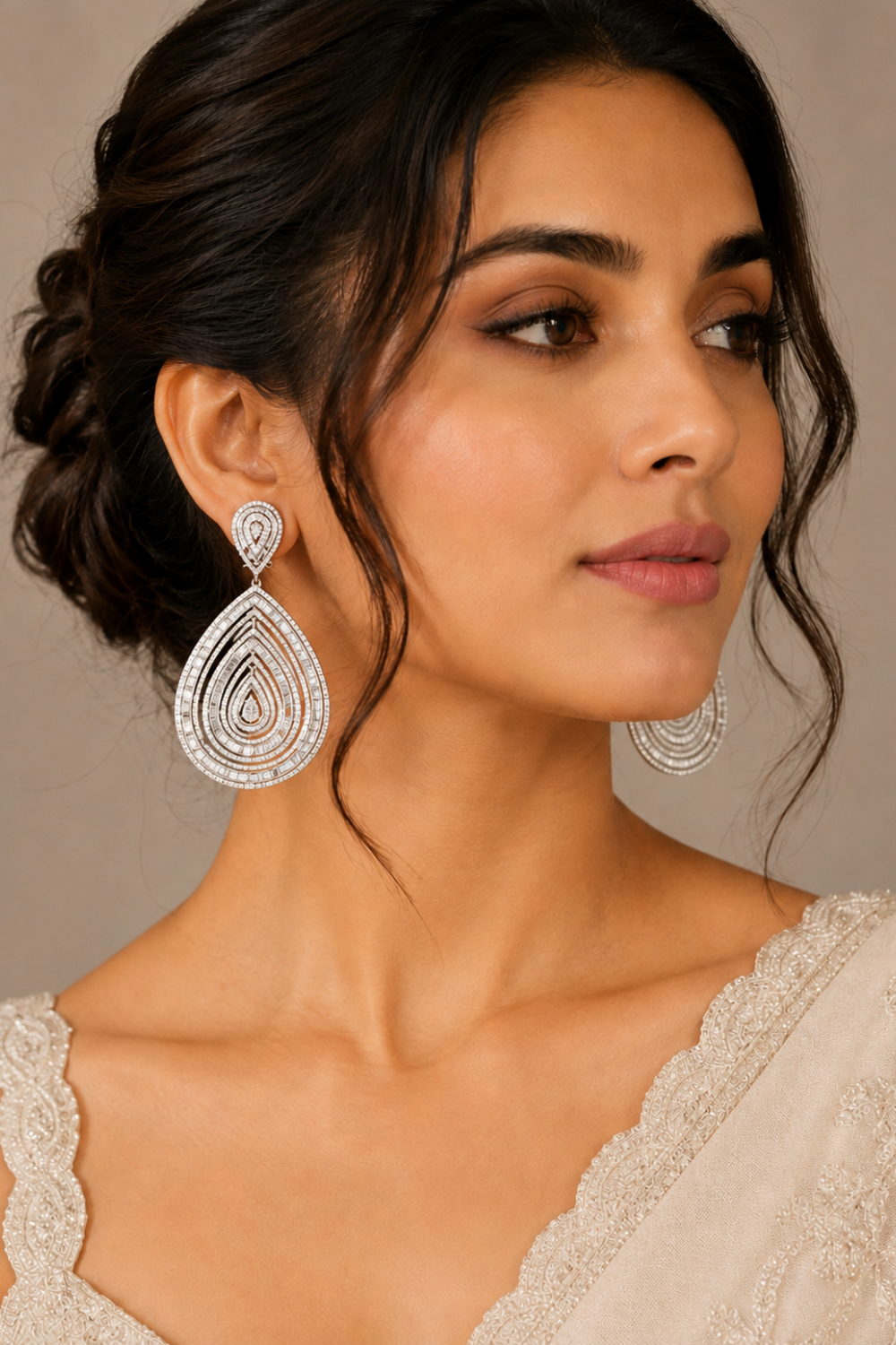 Silver-Tone Teardrop Cubic Zirconia Statement Earrings