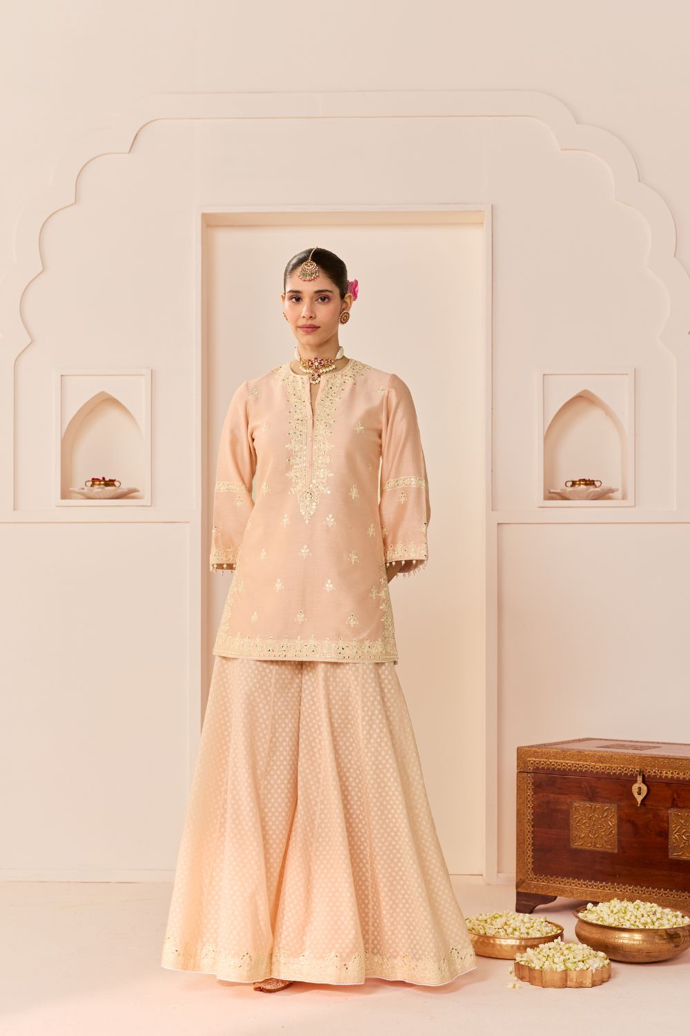 REHMA - CARNATION PINK SHORT KURTA WITH SHARARA AND DUPATTA