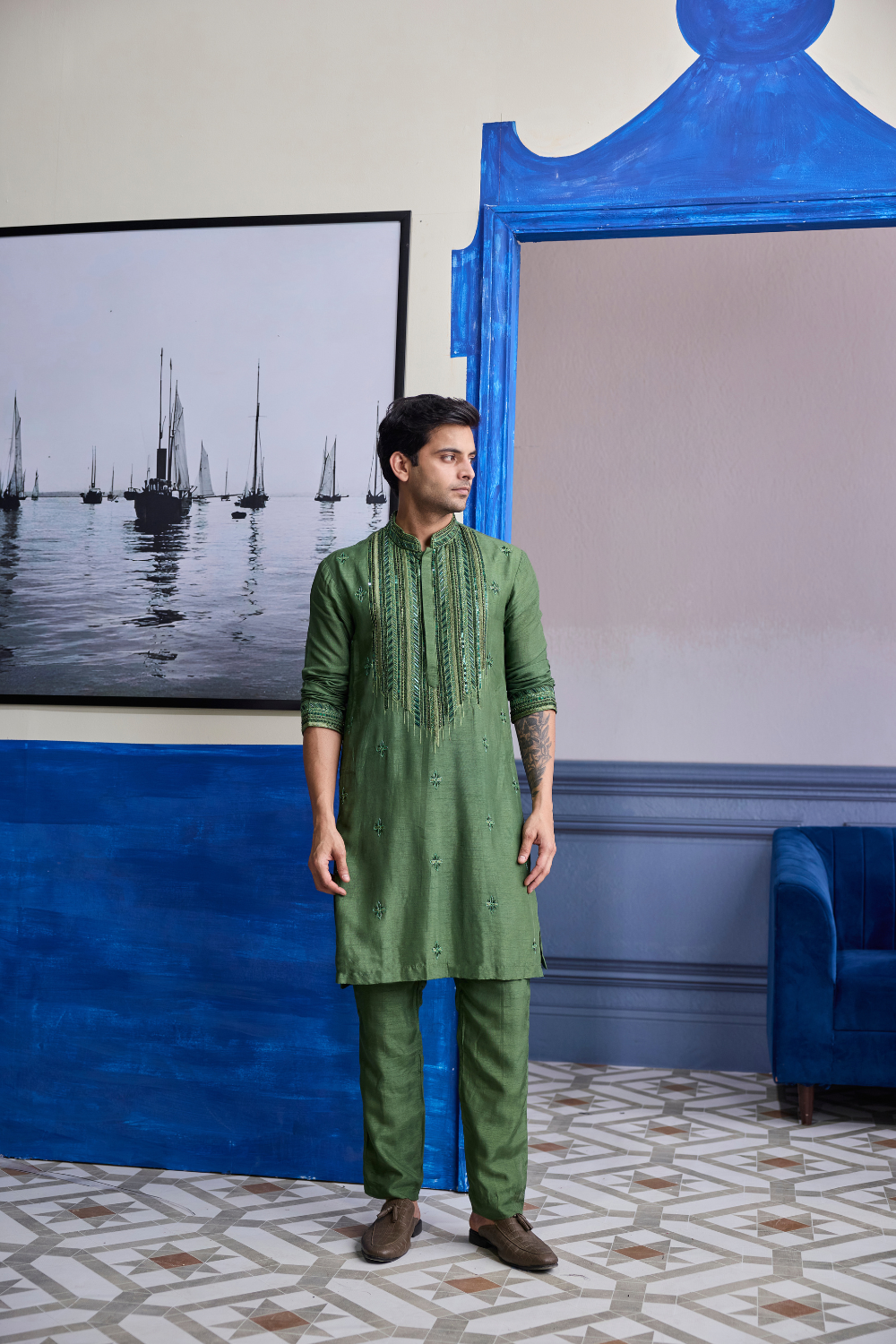 Sage Green Embroidered Kurta with Pants