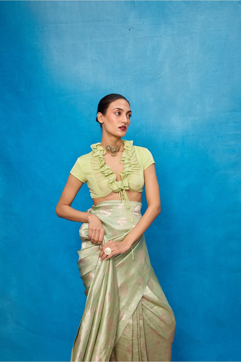 Handwoven Pistachio Green Chiffon Banarasi Saree