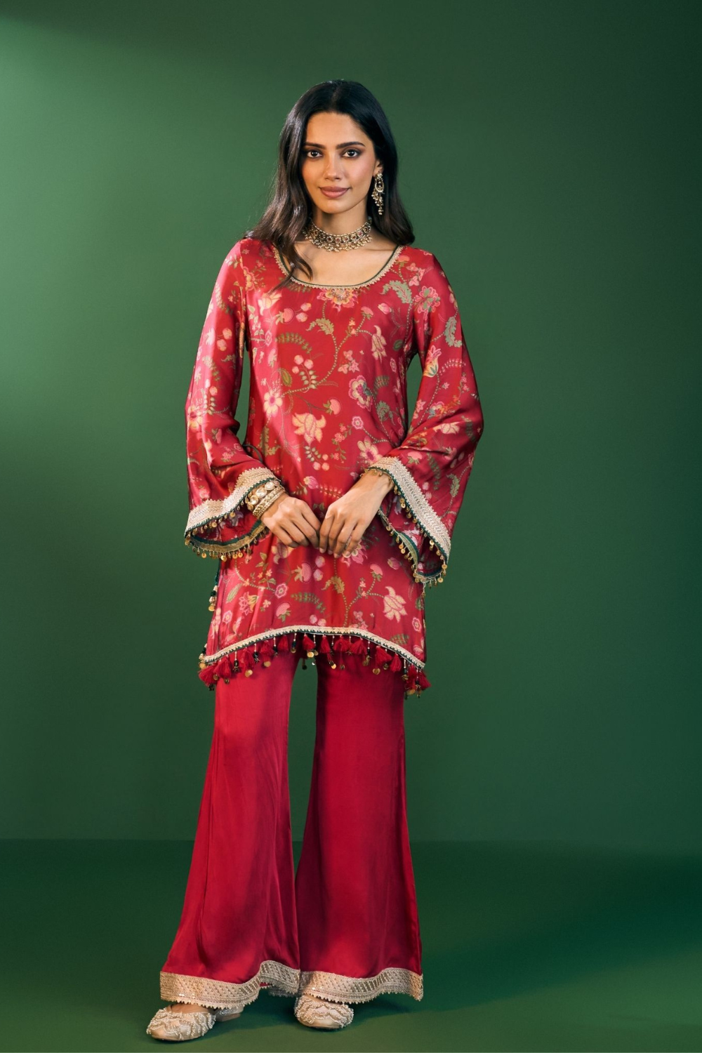 Arvi Cupro Satin Red Kurta Set