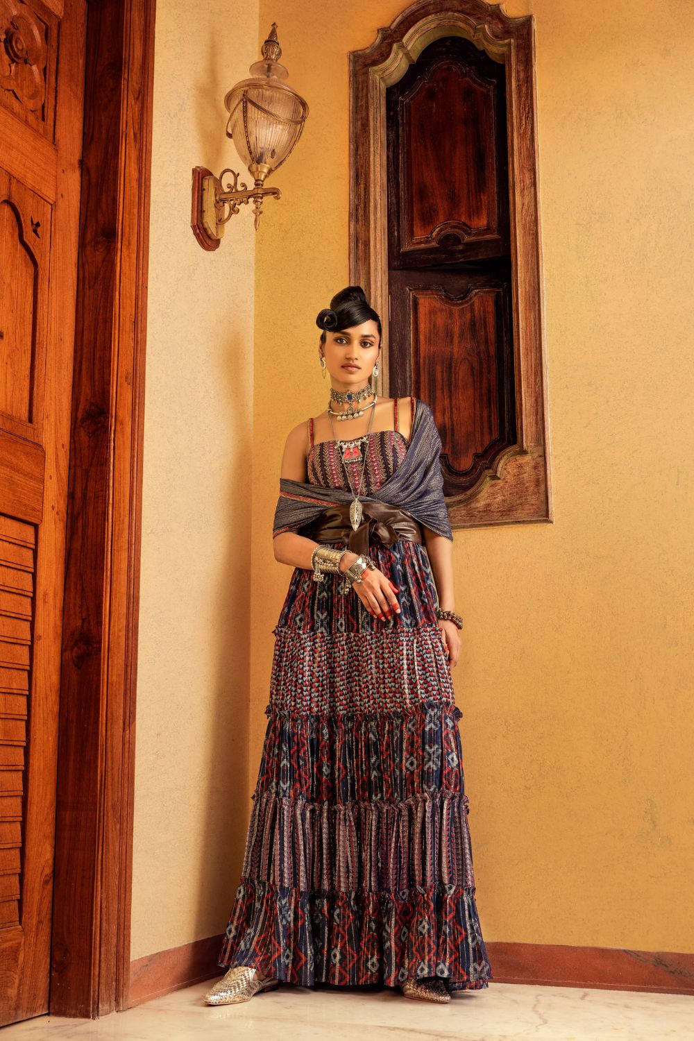 Blue Printed & Embroidered Skirt set