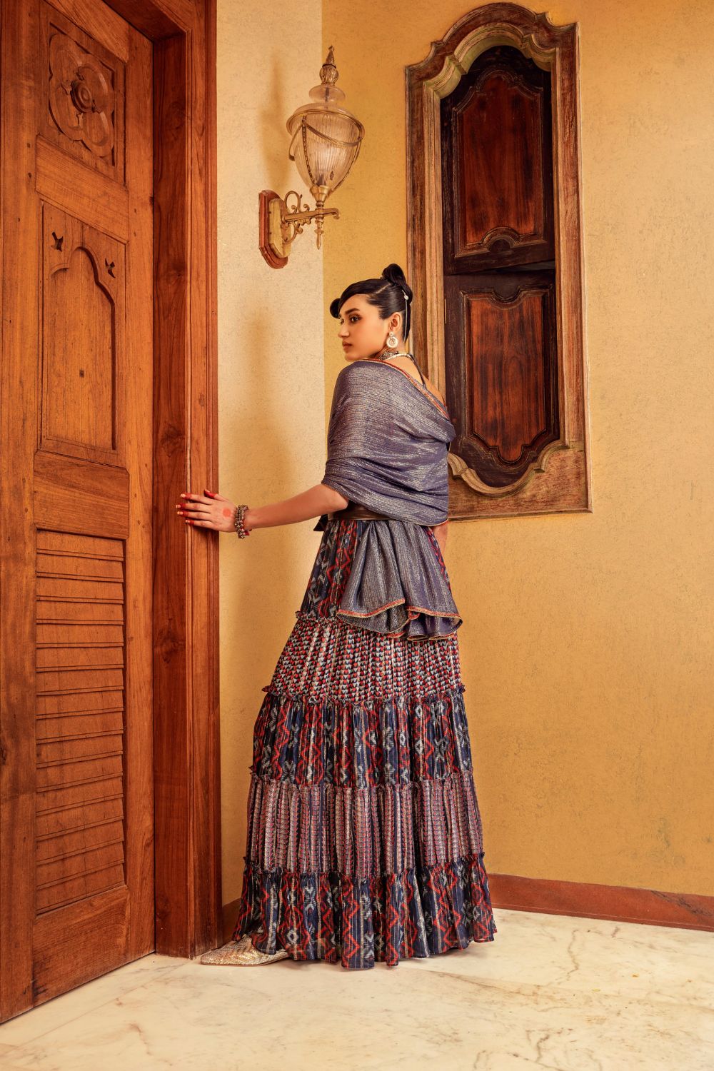 Blue Printed & Embroidered Skirt set
