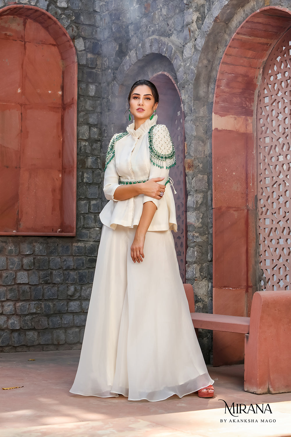 Meher - Embellished Peplum Top Sharara Set