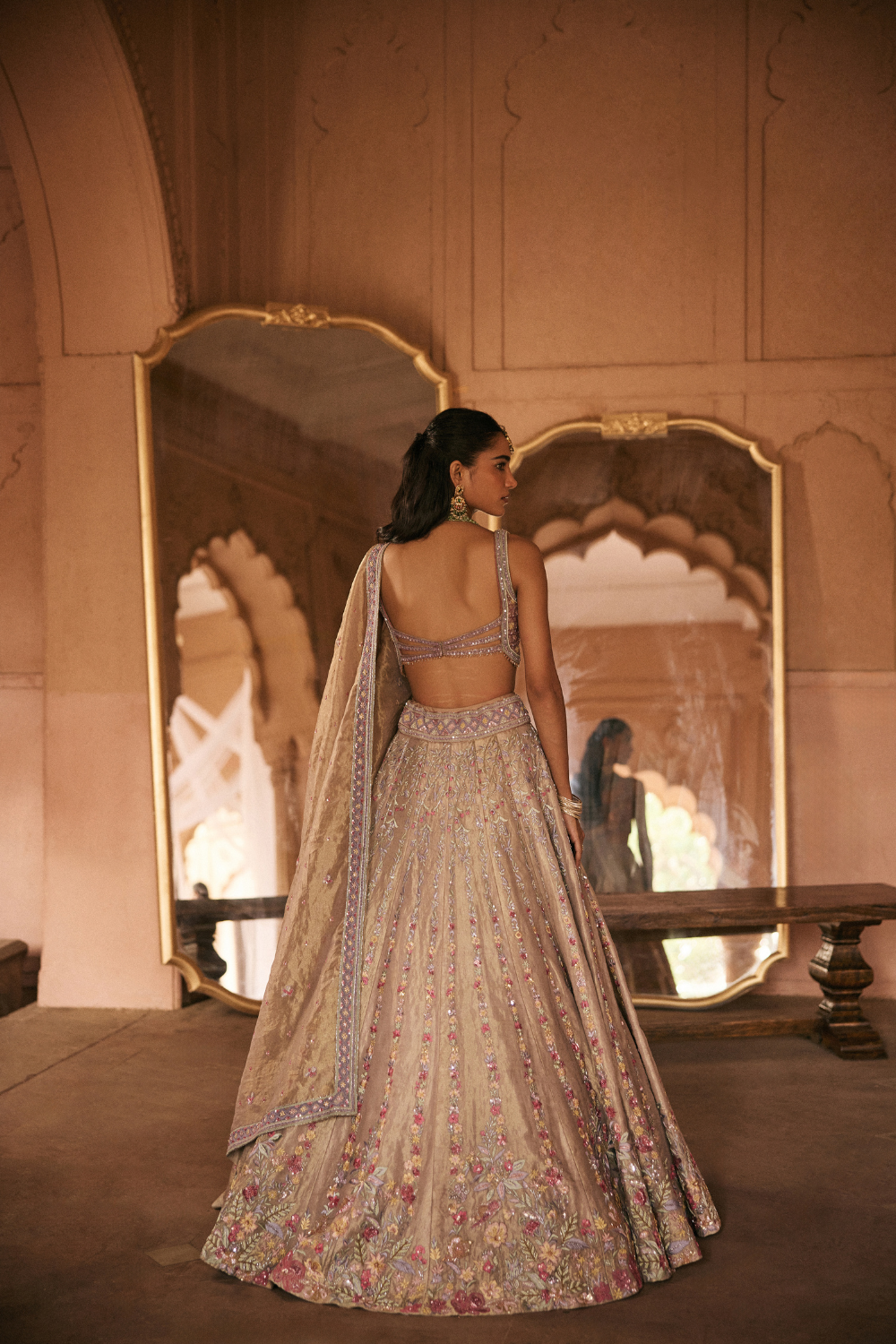 Multi-coloured, Resham, Sequins, Tissue, Lehenga Set