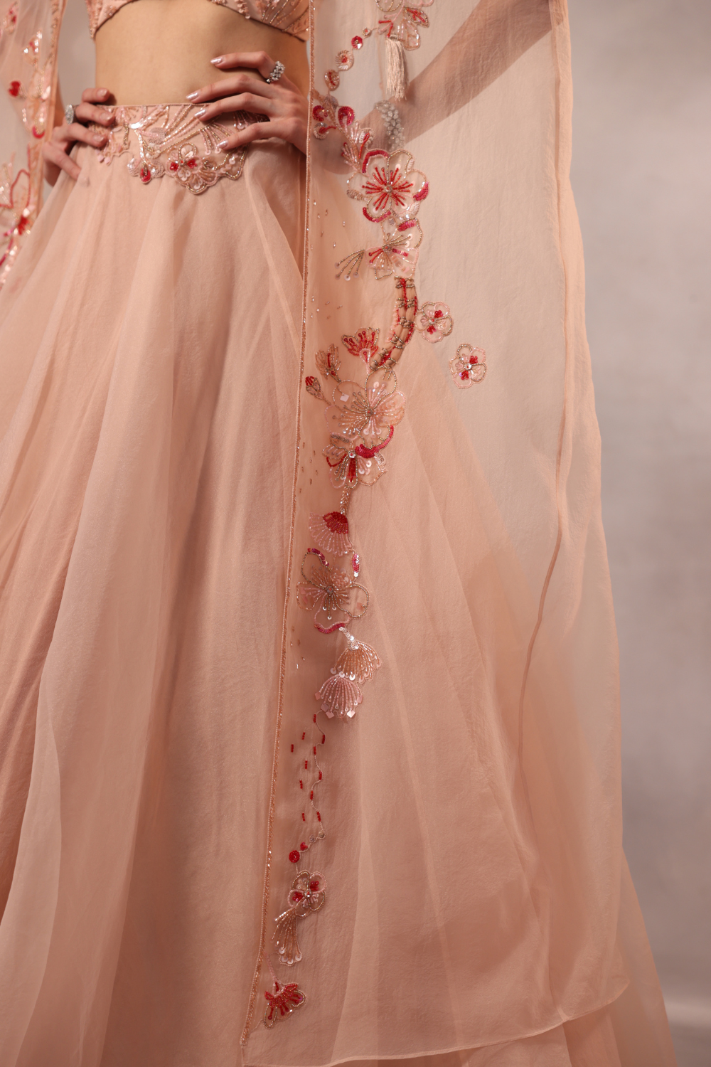 Powder Pink Embroidered Lehenga Set with cape -set of 3