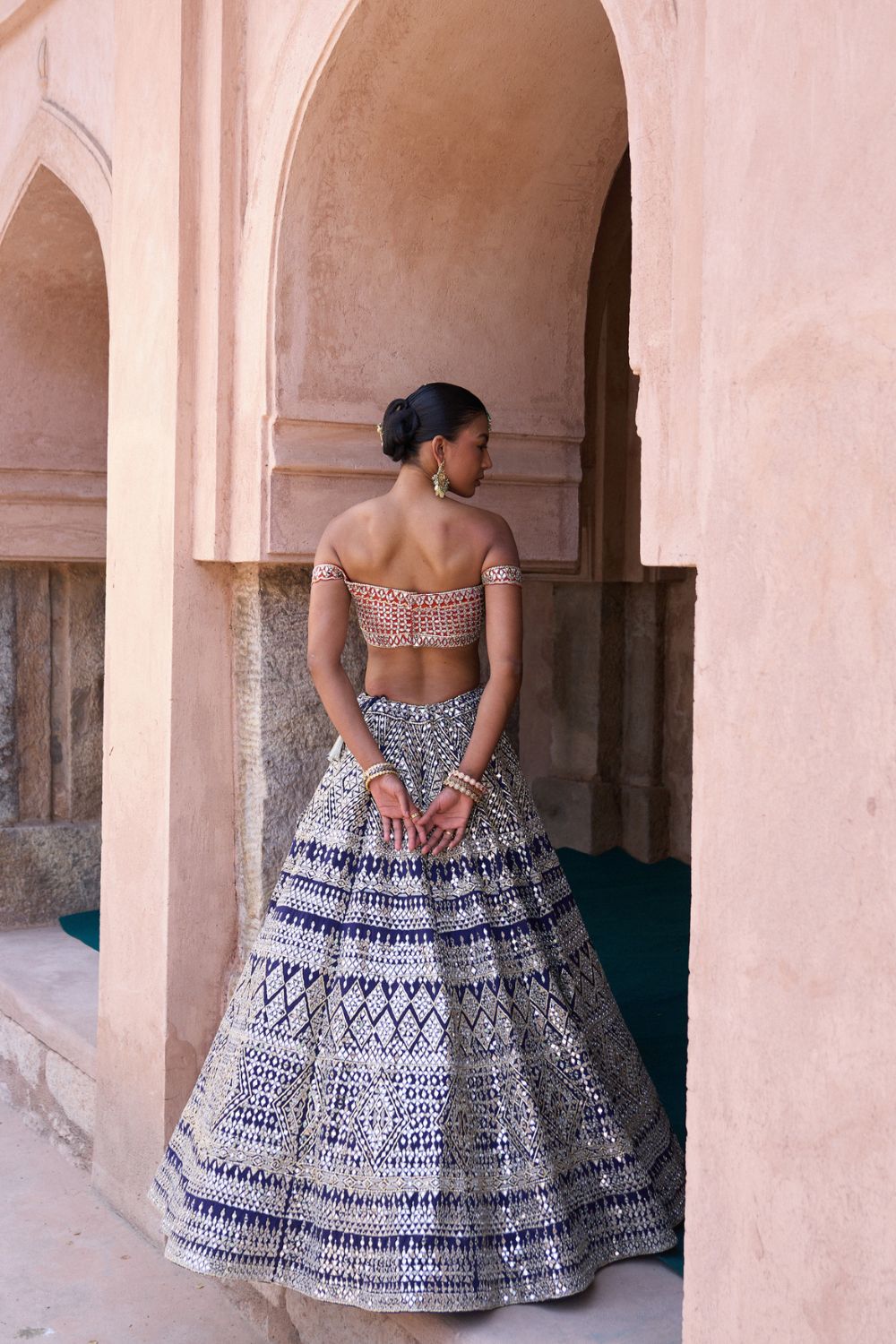 SITARA — Midnight Blue Raw Silk Lehenga Set with Contrast Blouse