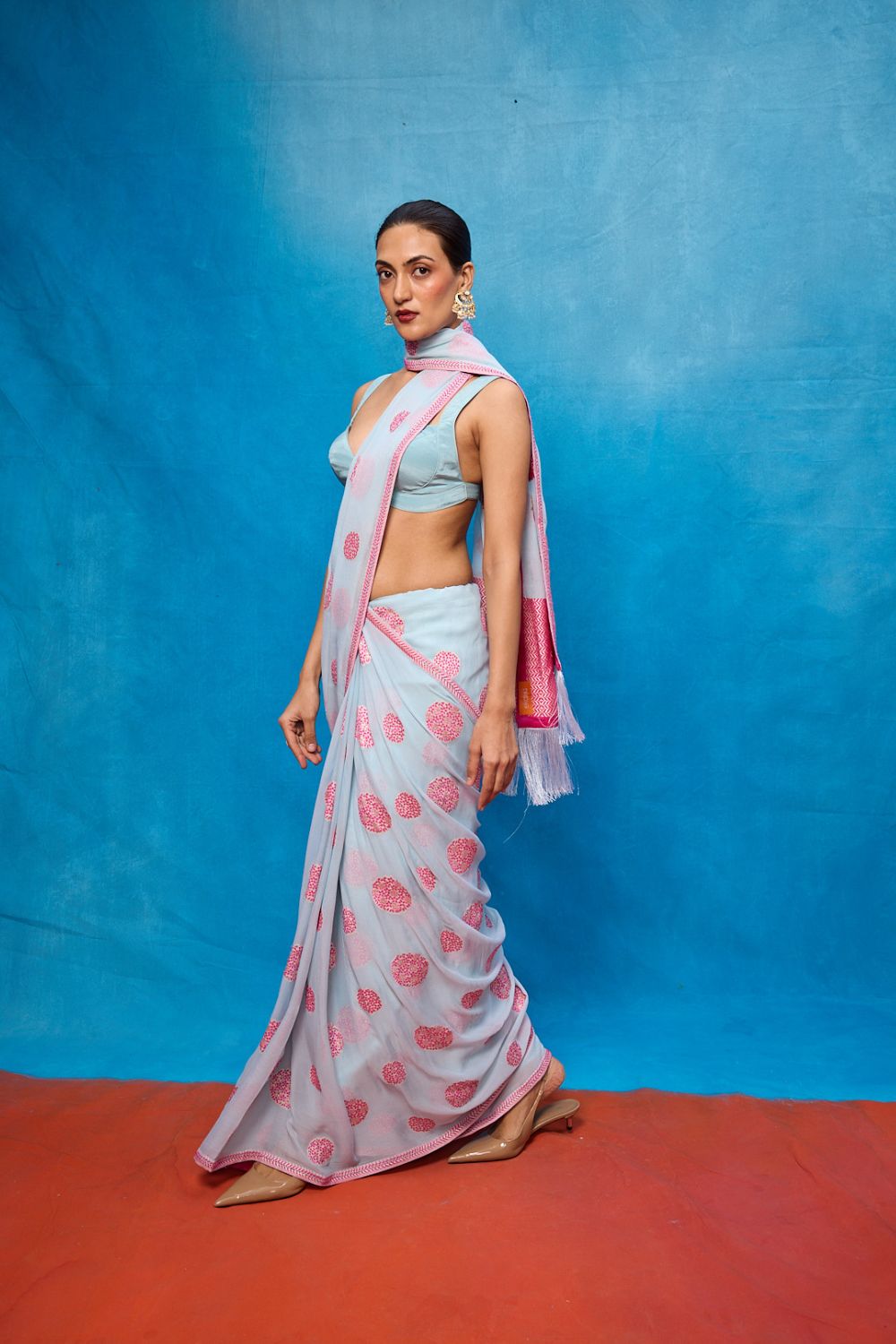 Handwoven Ice Blue Chiffon Banarasi Saree