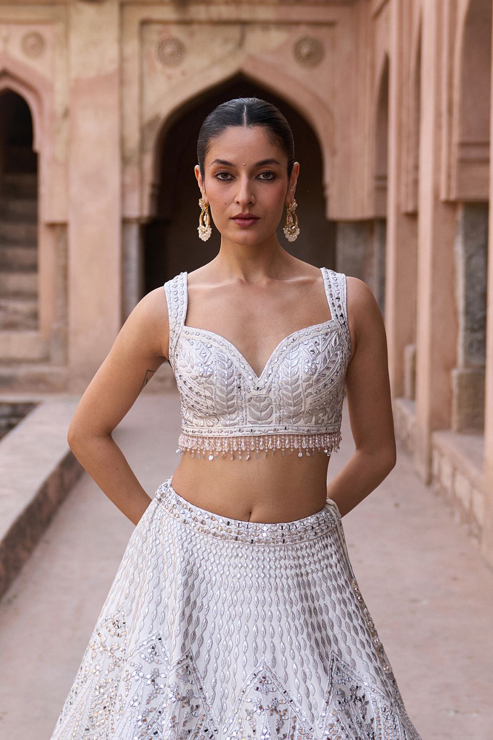 CHAANDNI — Ivory Raw Silk Lehenga Set