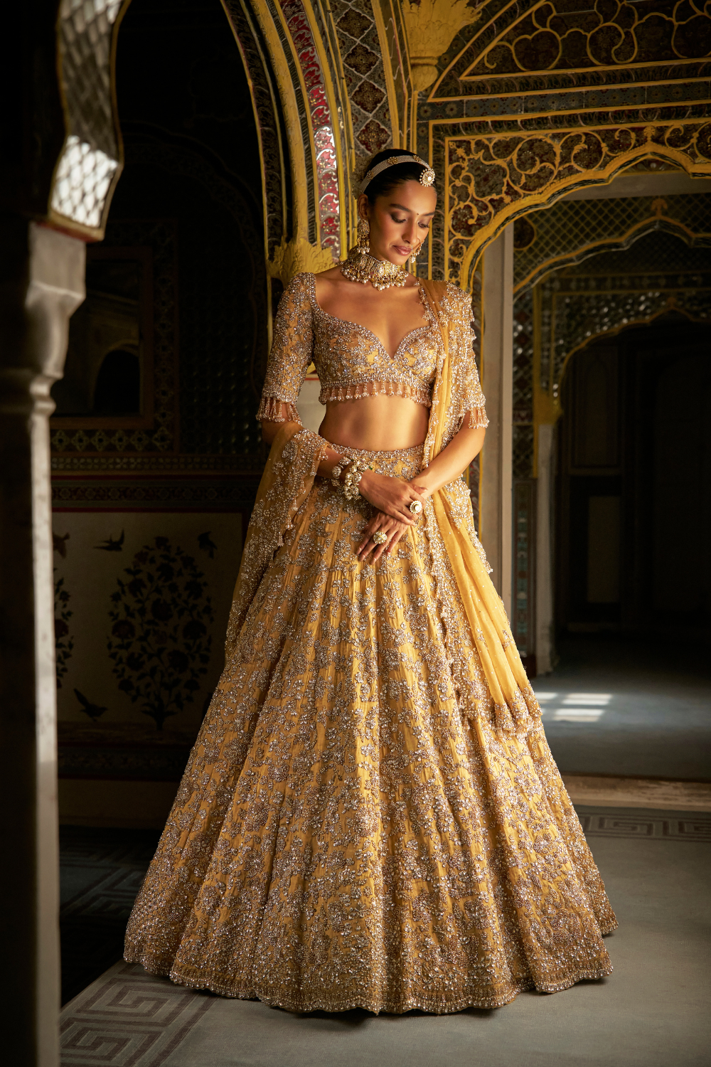 Gold Crystal Lehenga Set