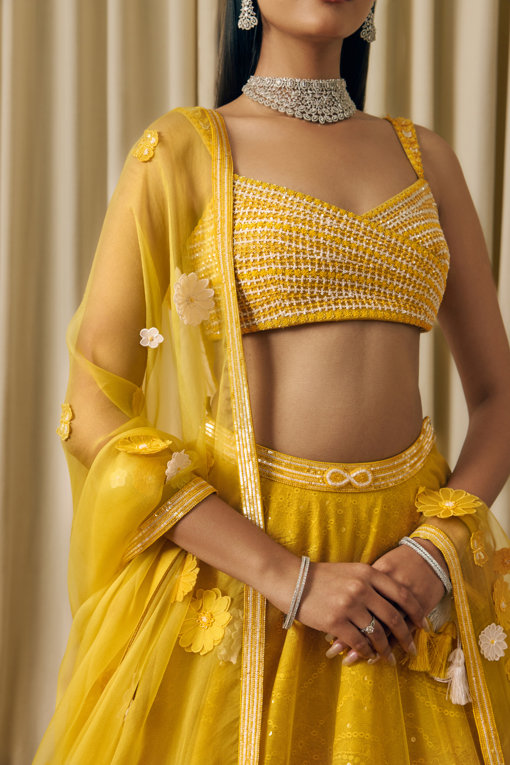 Hand embroidered 3D flower lehenga