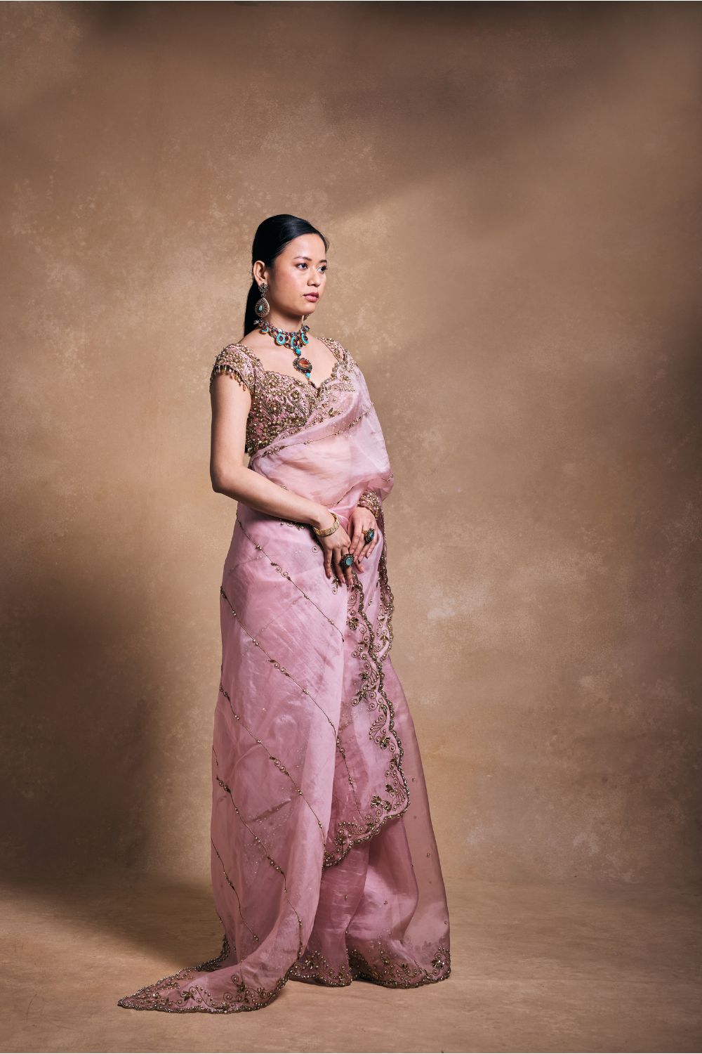 BLUSH PINK ORGANZA SAREE