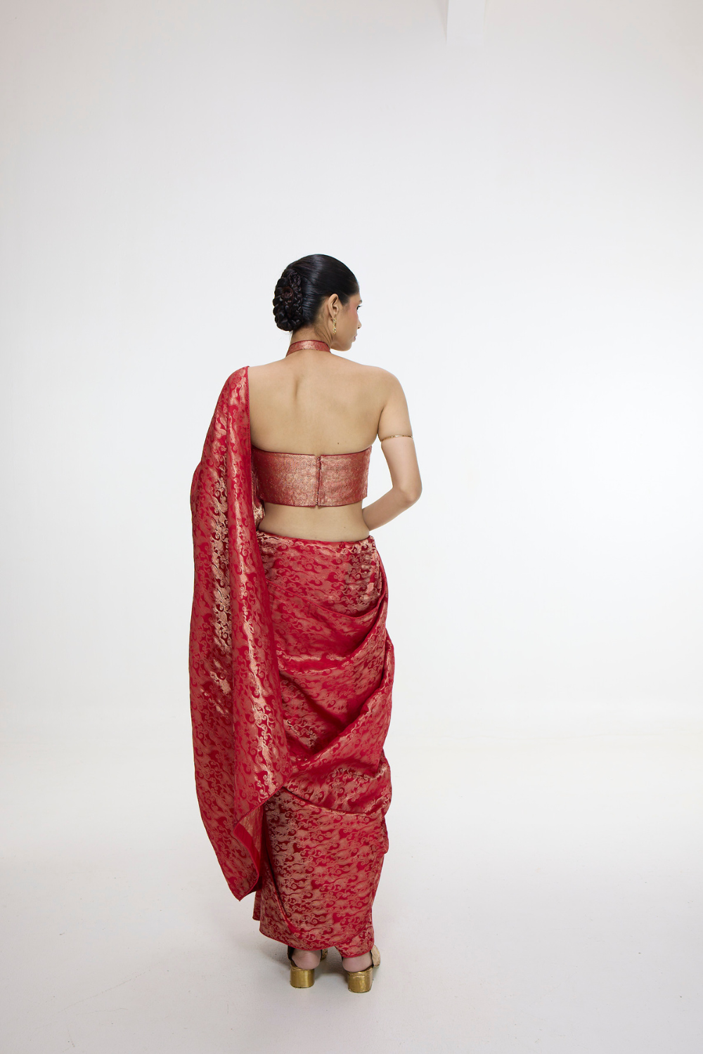 Handwoven Crimson Red Silk Tissue Saree