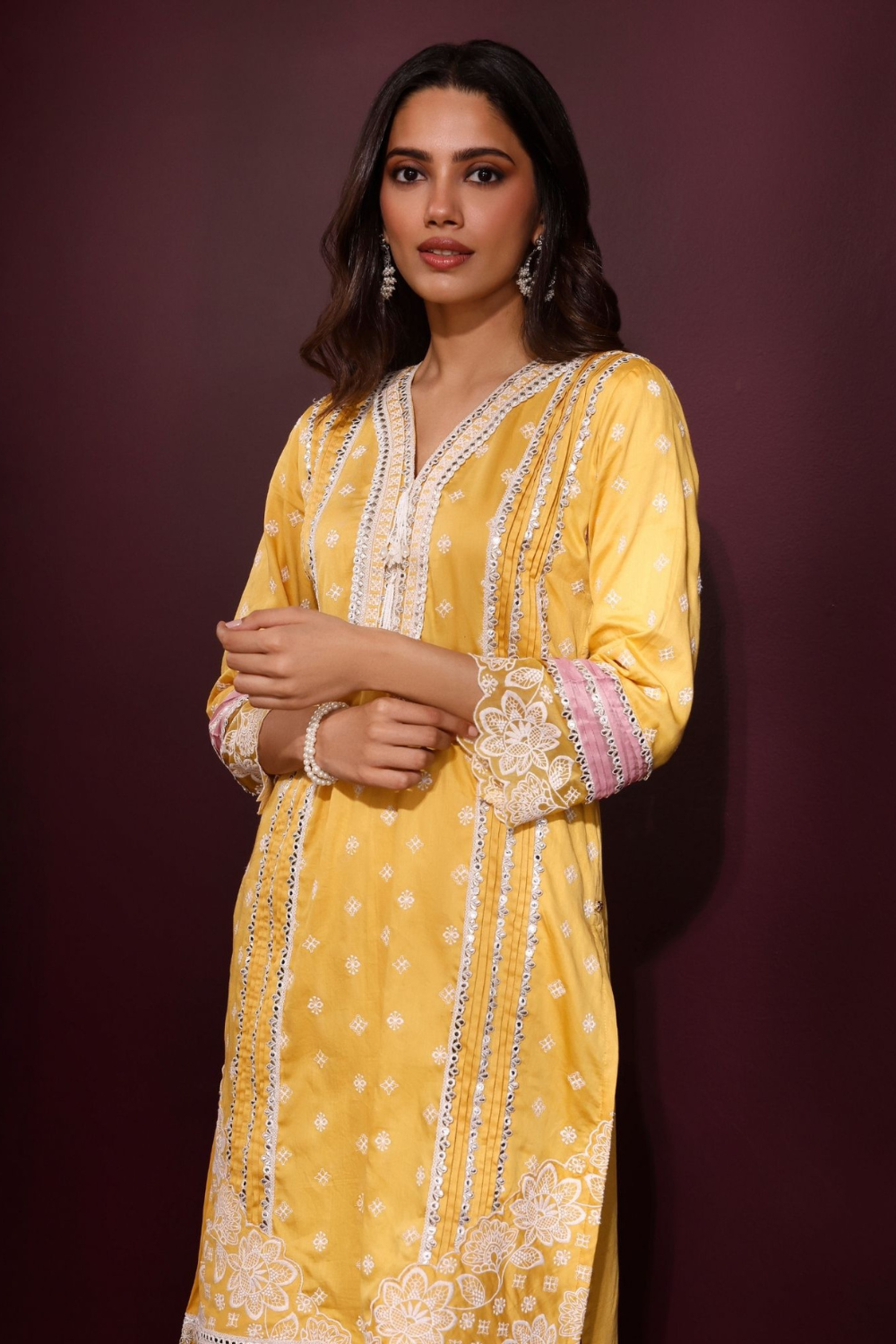 Pira Pima Satin Mustard Kurta Set