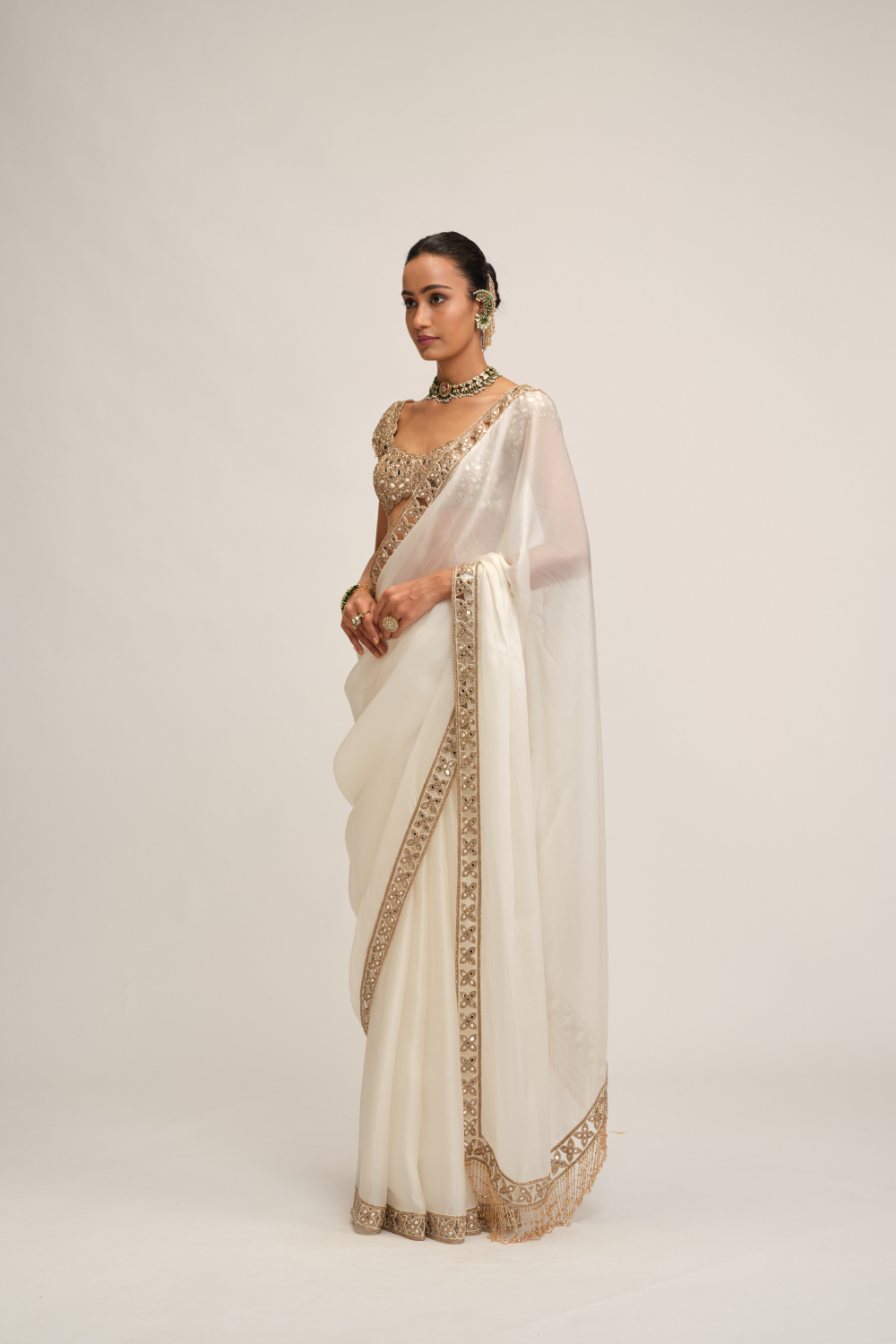 Off White Cutwork Border Saree Set