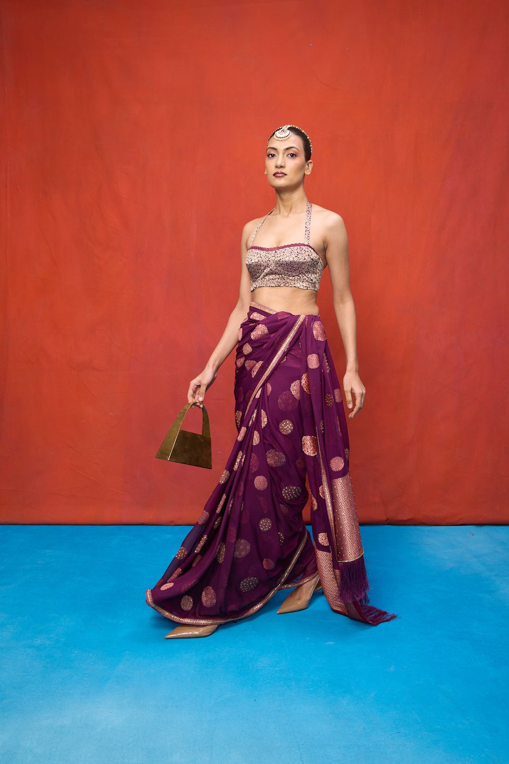Handwoven Wine Chiffon Banarasi Saree