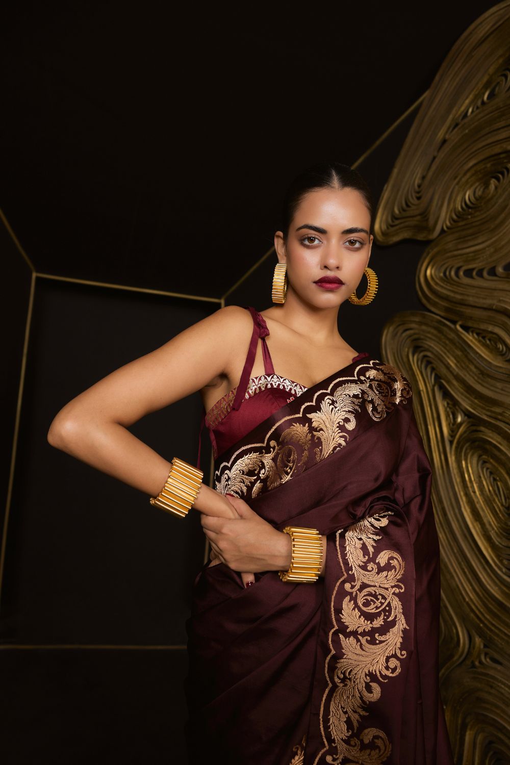 The Only Yours Saree in Garnet