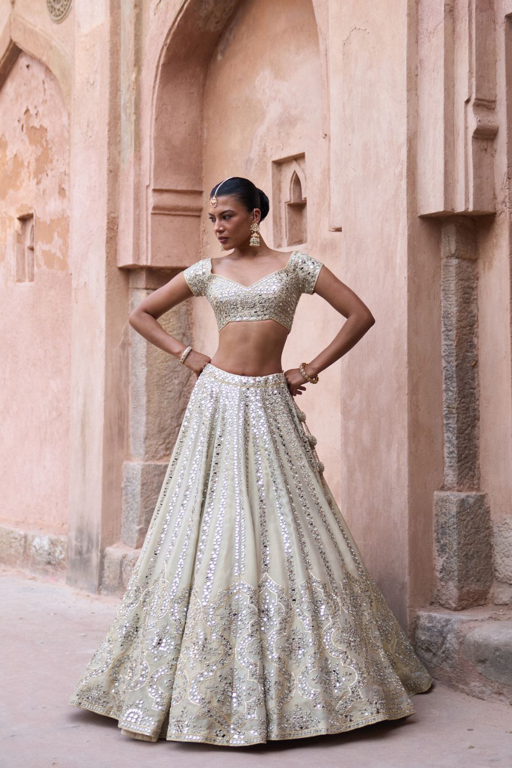 KIRAN — Gold Tissue Lehenga Set