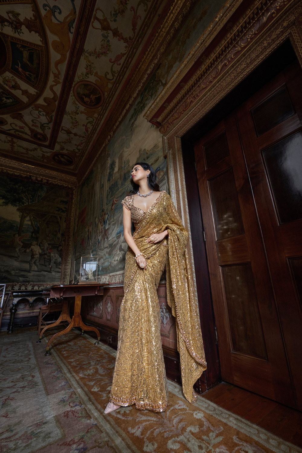 Antique Gold Crsytal Saree