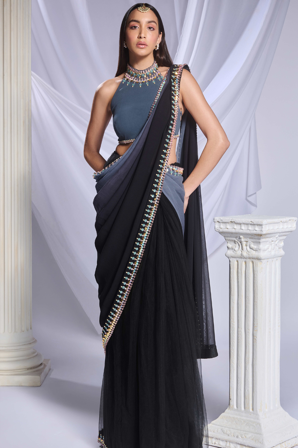 Black Rose Saree Set