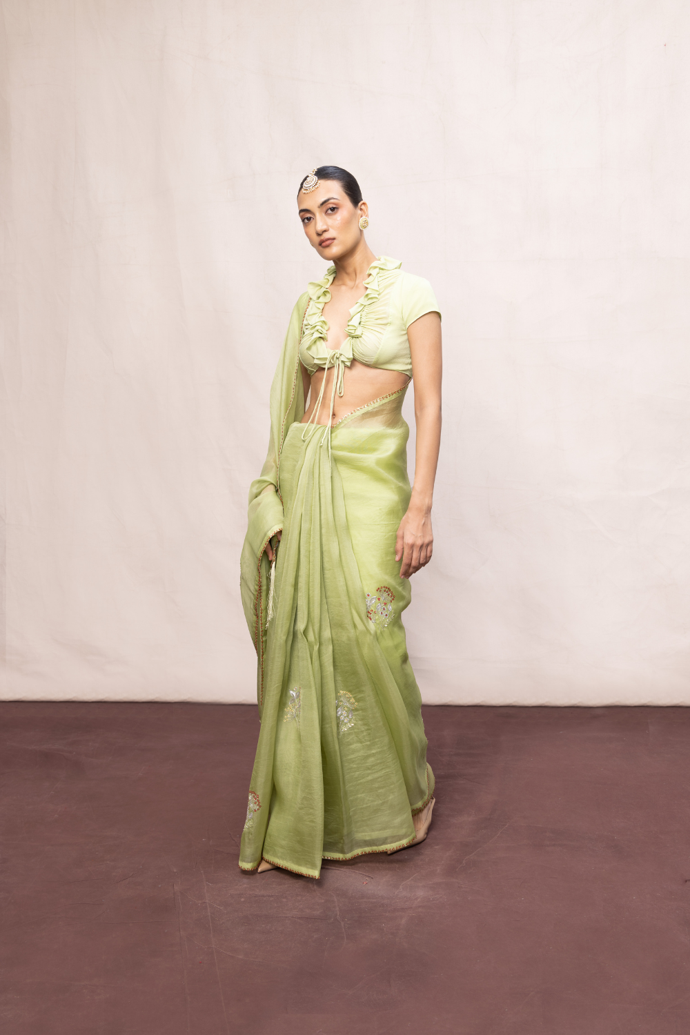 Handwoven Pistachio Green Kora Banarasi Saree