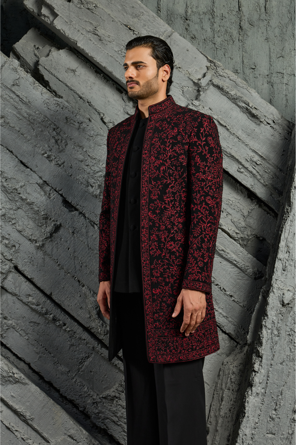 Black Jamawar Indowestern Set