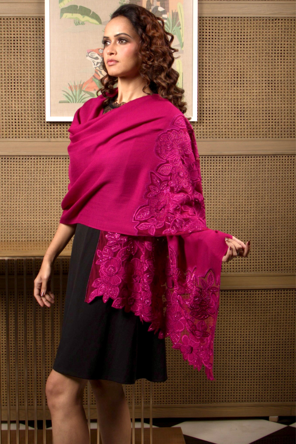 Peony Dream | Embroidered Wool Silk Stole – Pale Mauve