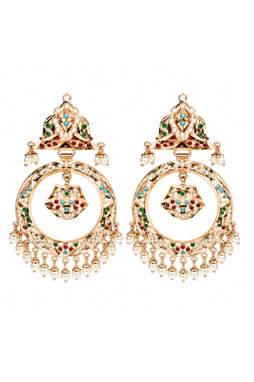 Multicolour Jadau Pearl Hoop Statement Earrings