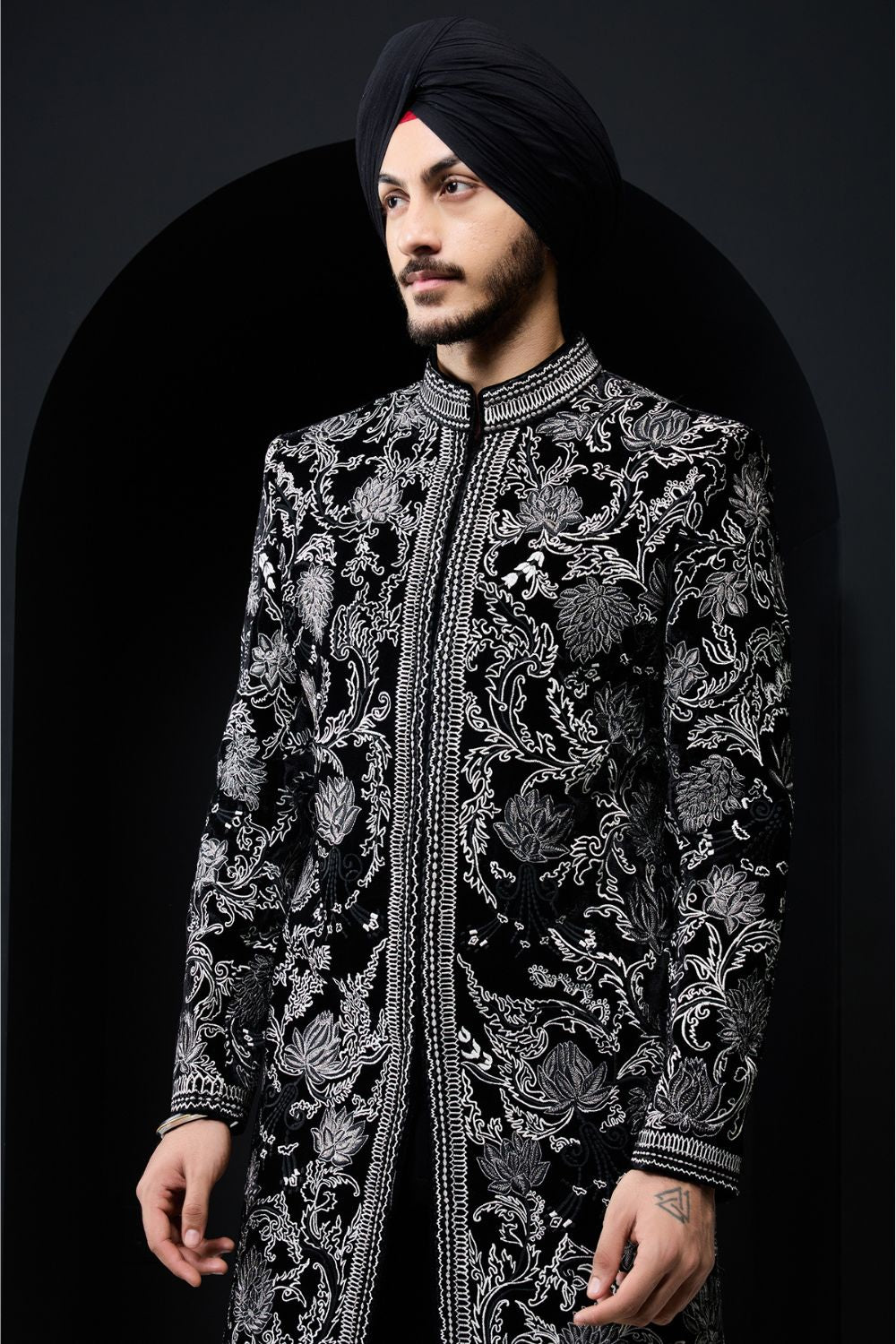 Black indowestern detailing with thread work